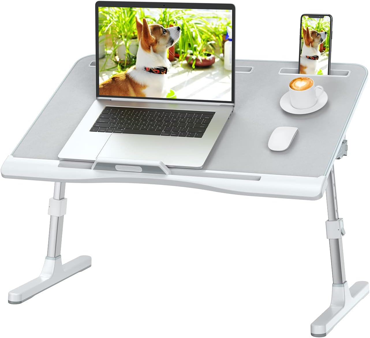 Laptop Bed Desk with Adjustable Heights and Angles, Upgraded-Sturdy Foldable Laptop Lap Desk for Bed/Sofa/Couch/Floor, Lap Tablet Desk (NO Drawer, Grey) Gray Large (13.4"x23.6")