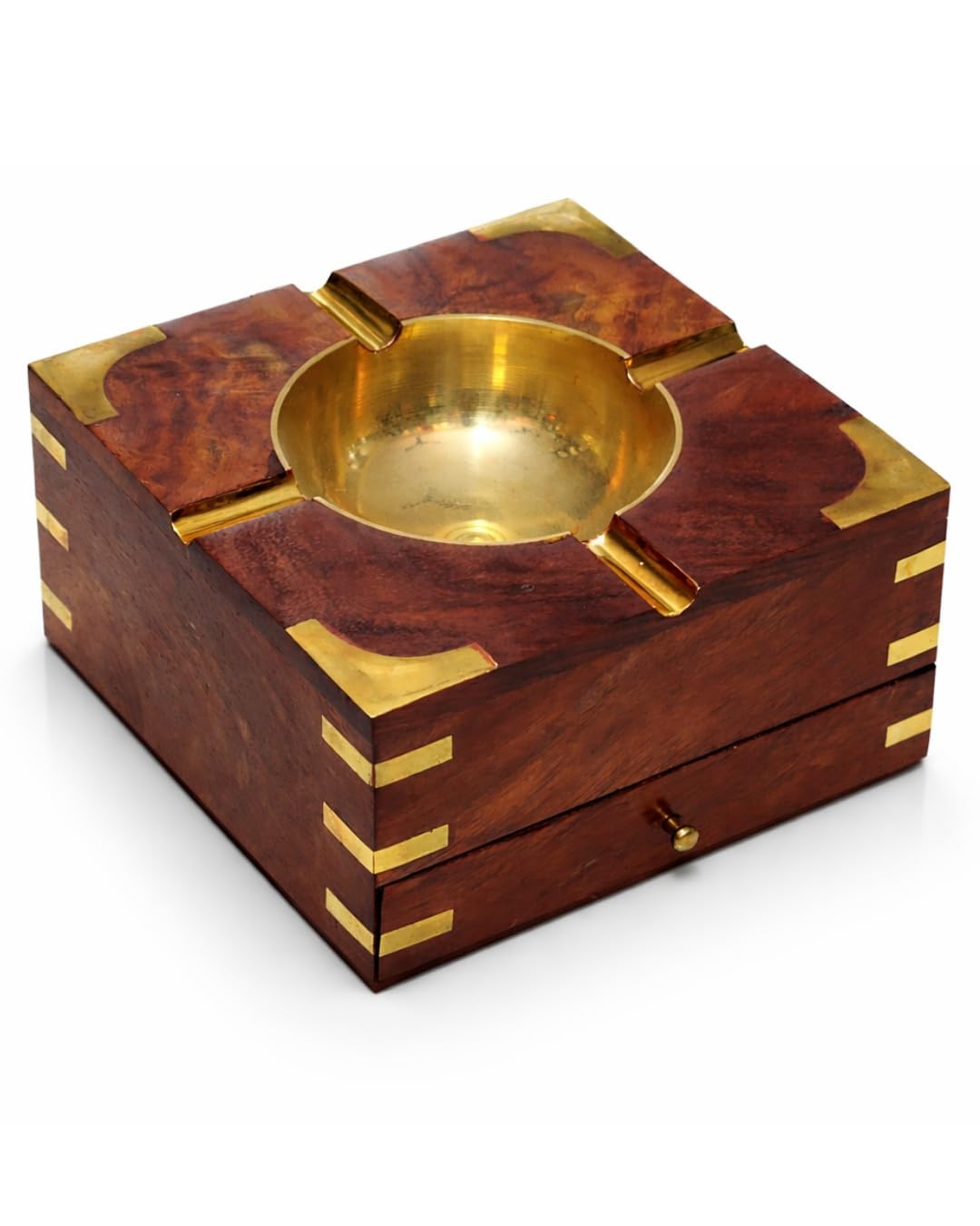 Zyvontra Wooden Cigarette Ashtray with Drawer Sheesham Wood Tabletop Ash Catcher with 4 Holder Slots Compact Smoking Accessory for Indoor and Outdoor Use-image-42