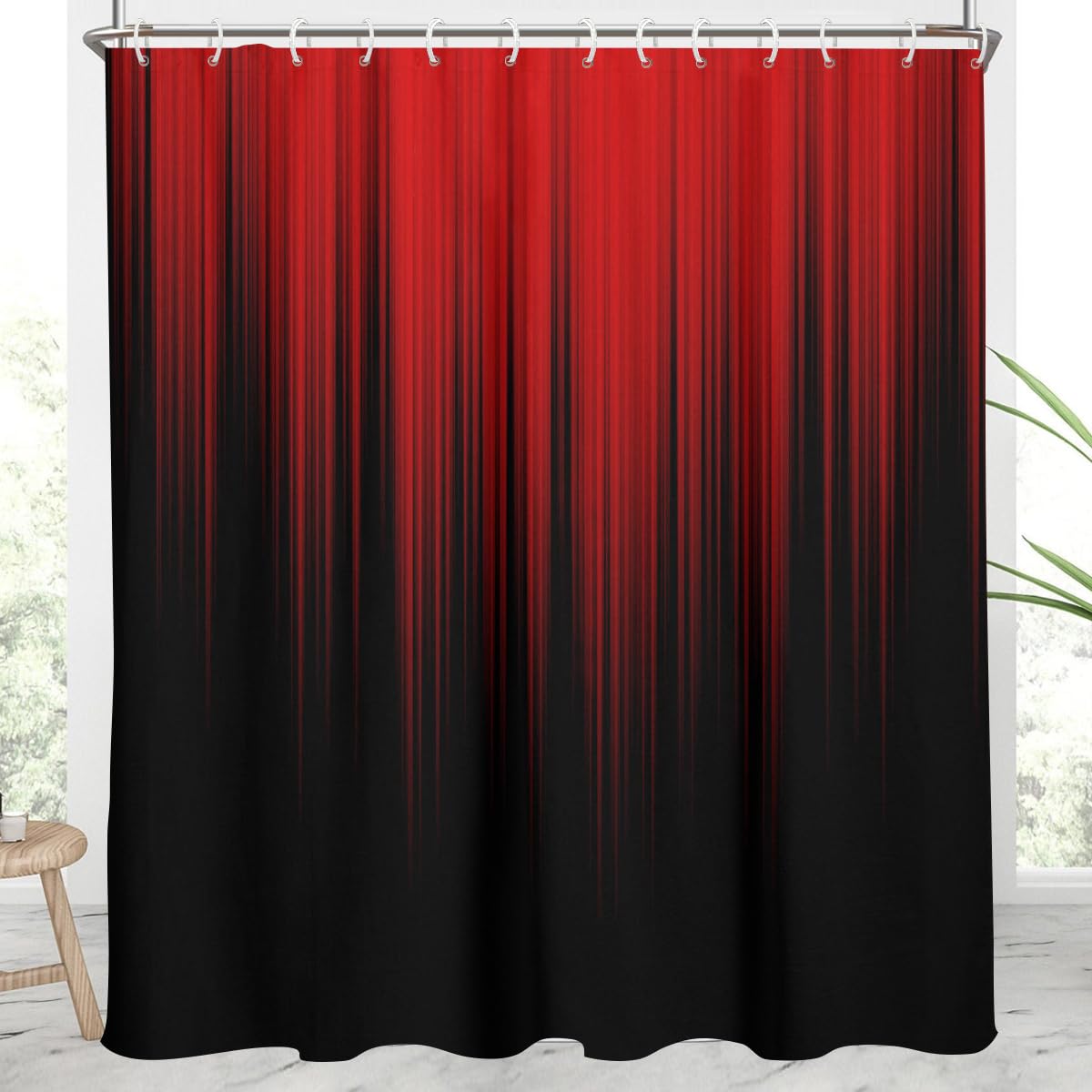 AAtter Red and Black Shower Curtain Ombre Dark Gothic Goth Mens Cool Anime Adults Boys Modern Abstract Extra Long XL Large Home Bathroom Decor Bathtub