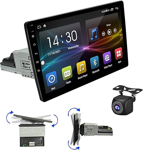 Estéreo de automóvil Android de un solo DIN con CarPlay y Android Auto, pantalla táctil IPS capacitiva ajustable HD de 10.1 pulgadas, radio para