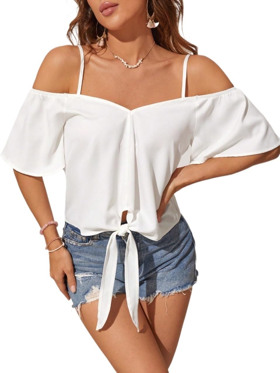 Women's Classic-Fit Shirt Tie Sleeve Color Blouse