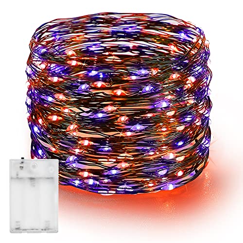 Image of Dazzle Bright Halloween Fairy String Lights, 20FT 60 LED Copper Wire Battery Operated Waterproof Lights, Halloween Decorations for Indoor Home Outdoor Patio Yard Party Decor (Purple and Orange)