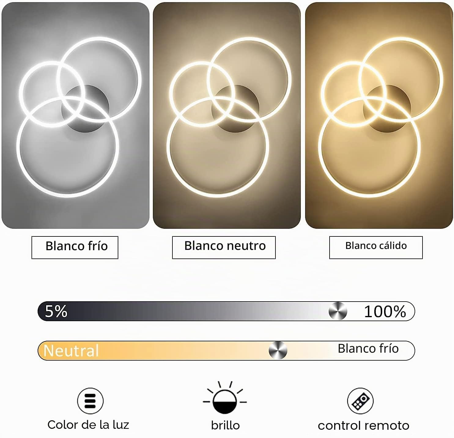 ZMH lámpara de techo LED 74W blanca cálida 3000K6500KLámpara LED de techo | diseño de 3 anillos, Moderno LED regulable con mando para oficina, cocina, pasillo, comedor