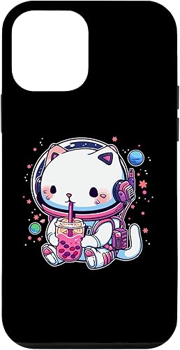 Funda para iPhone 12 mini Kawaii Cat Bubble Boba Tea In Space Astronauta Anime Girls