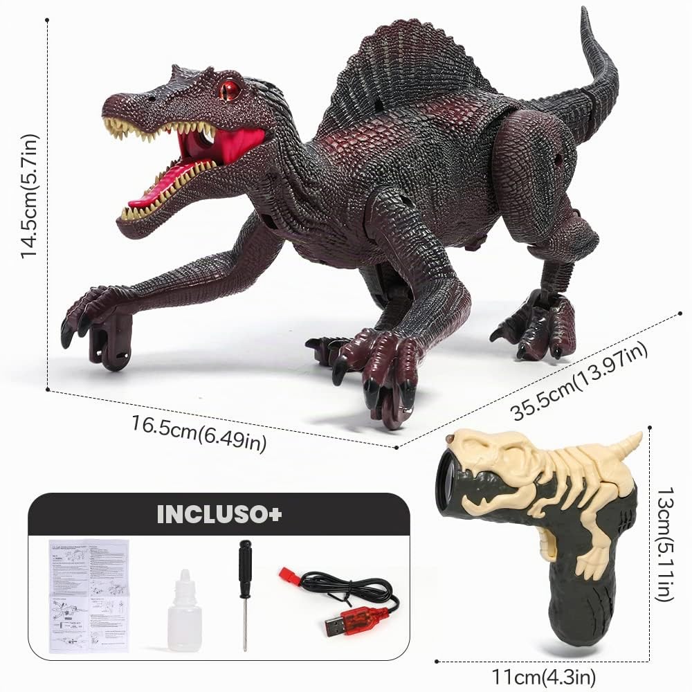 FRUSE Dinosauro Telecomandato Realistici Giocattolo per Bambini, con Tracciamento Luce,Spray,Luce LED,Roaring, per Ragazzi Bambini 3 4 5 6 7 8 (Rosso)