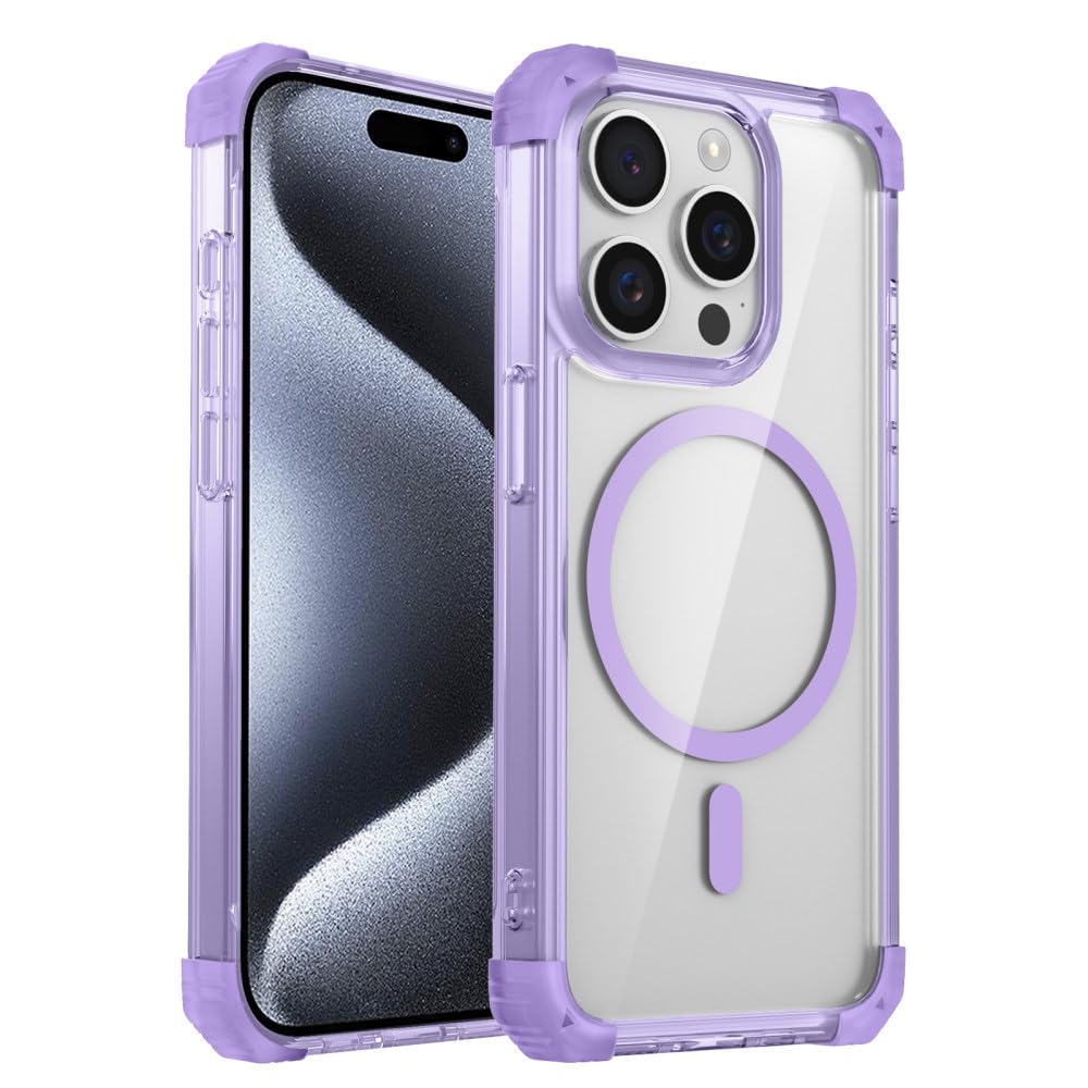 Coque transparente antichoc pour iPhone 15 Pro Max rigide et violette - 7