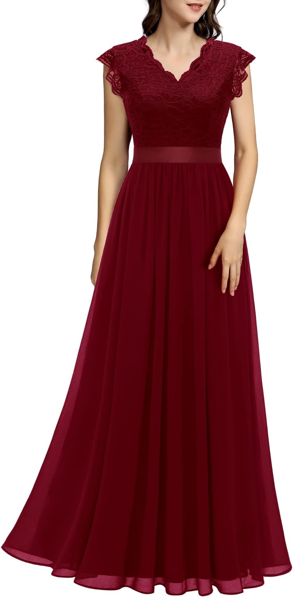 DressystarWomen's V Neck Sleeveless Lace Bridesmaid Dress Wedding Party Gown