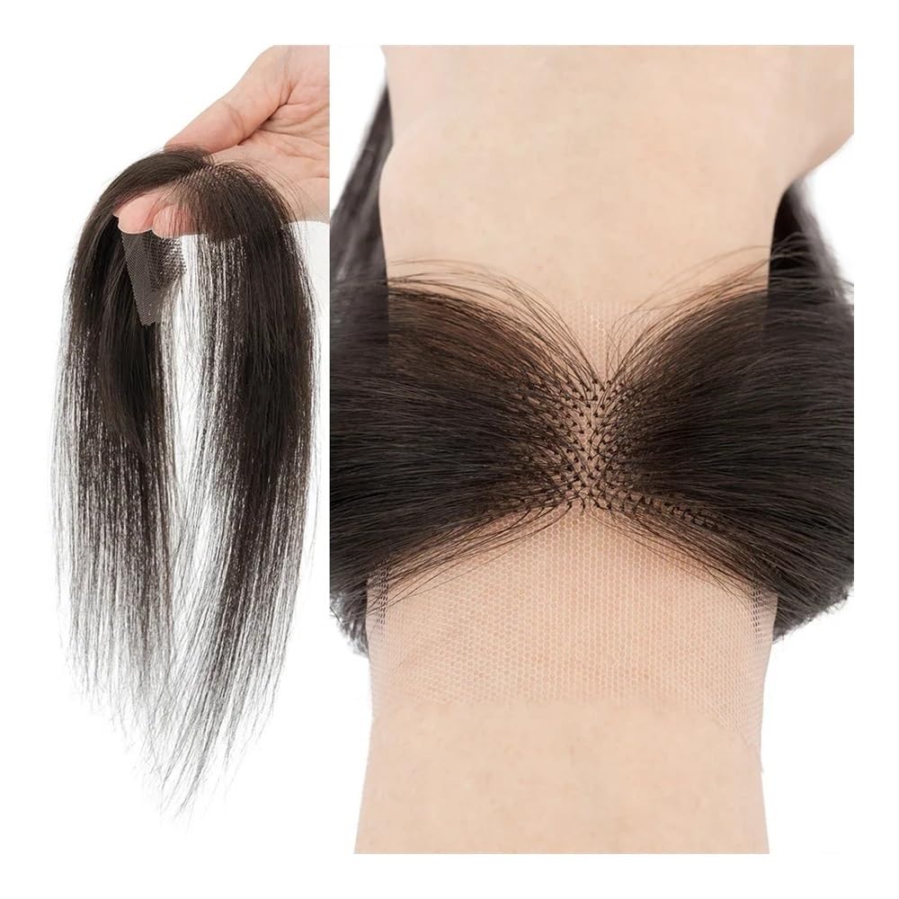 Topper for capelli da donna, in capelli umani, lunghezza 10 pollici, con attaccatura dei capelli naturale, for la perdita dei capelli, con gancio a mano, nodo singolo, invisibile(Medium Brown)