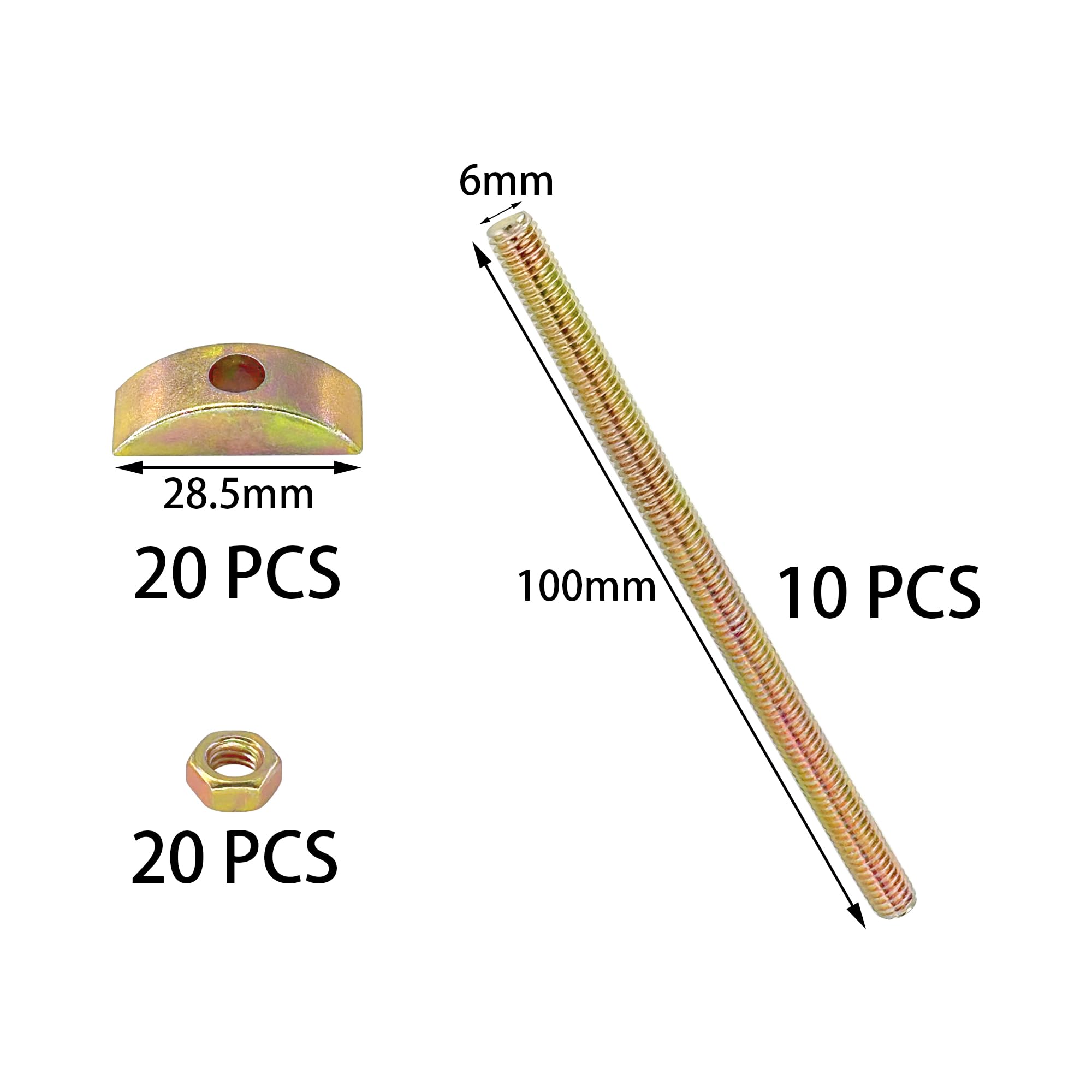 10-Pack M6 Bed Bolts and Half Moon Nuts - Adjustable Furniture Connecting Bolt (100mm), Gold - Image 2