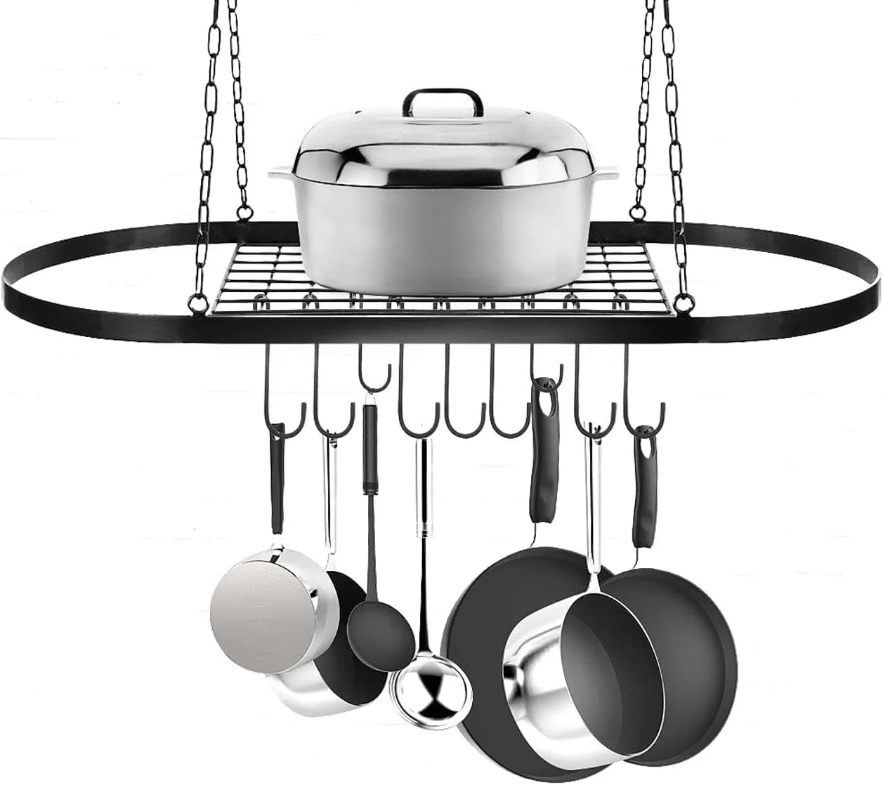 Gdrasuya10 32" HANGING PAN POT COOKWARE RACK METAL KITCHEN HANGER+HOOKS CEILING IRON HOLDER