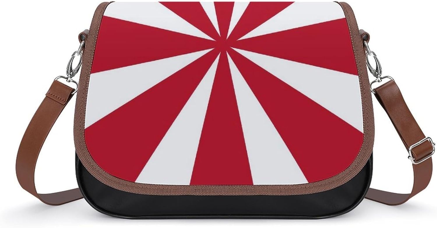 Red White StripeWomen's Faux Leather Crossbody Bag, Waterproof Wrinkle-Resistant Shoulder Bag with Detachable Strap, Large Capacity Casual Handbag, Fashion Daily Purse for Shopping Work Dating, Ideal