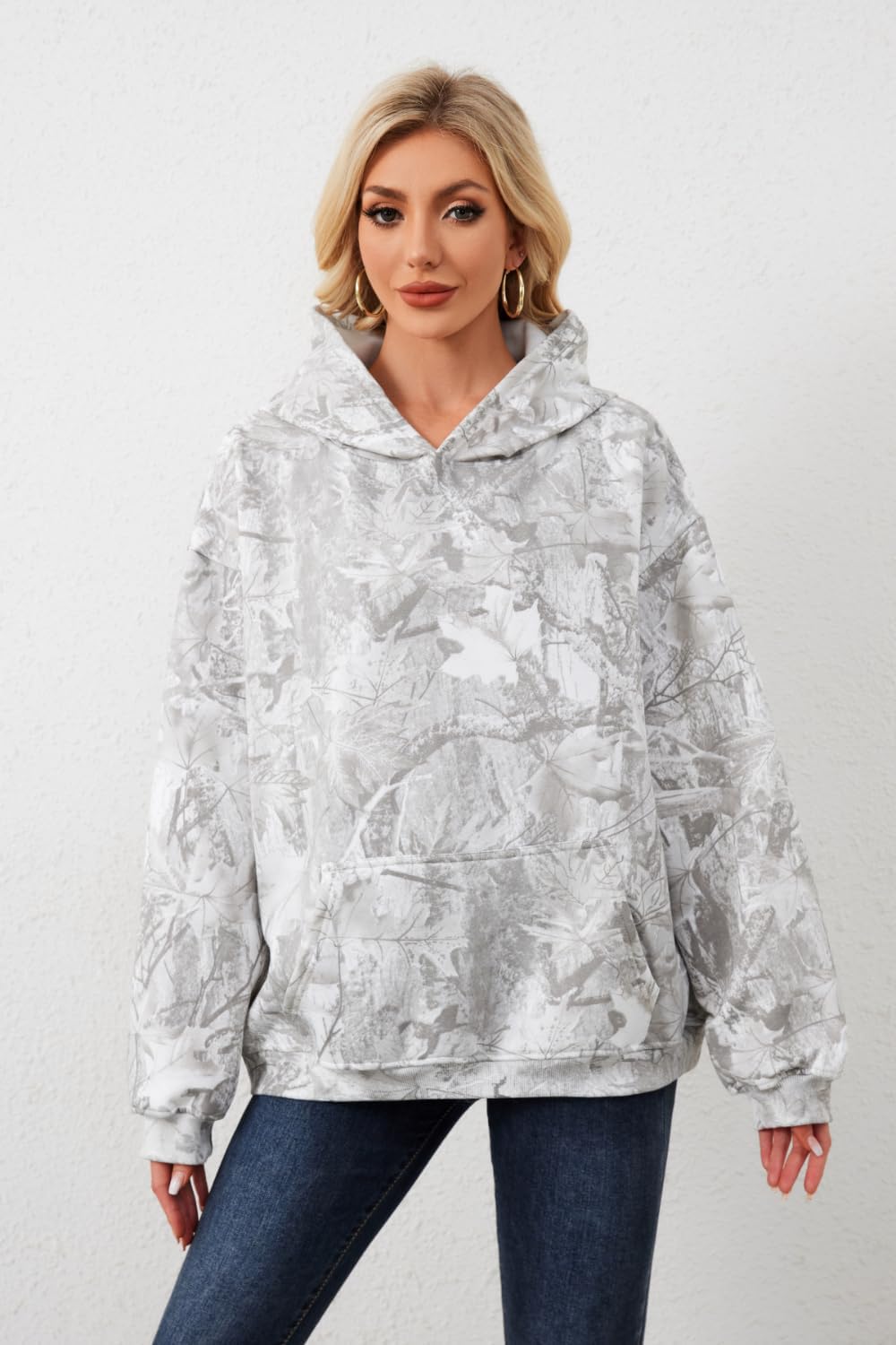 Camo Hoodie Womens Maple Leaf Fleece Hooded Sweatshirt Oversized Camouflage Hoodies For Women Trendy - Image 7