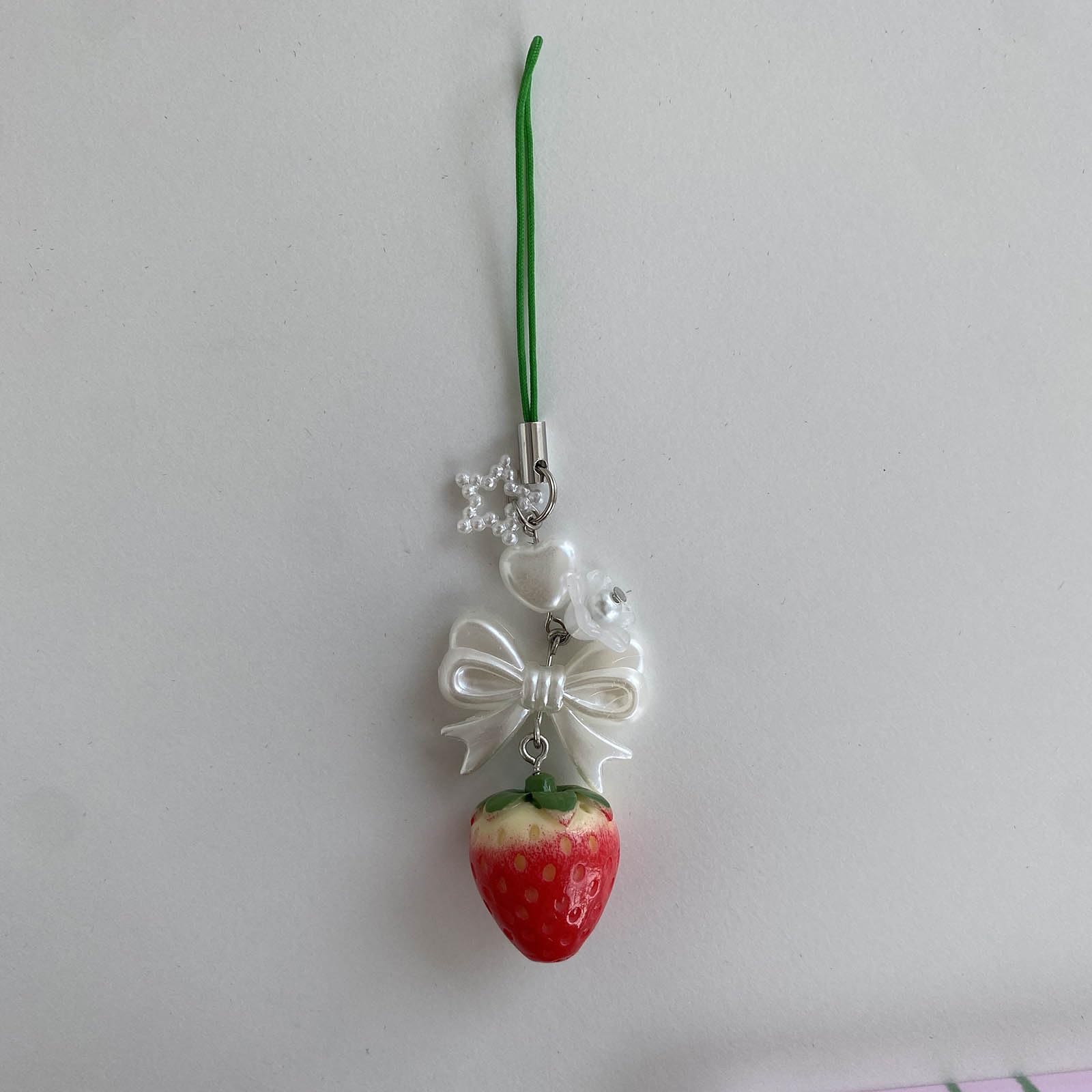 Misright Cute Strawberry Phone Charm Bowknot Handmade Strawberry Phone Jewelry for Woman Girls