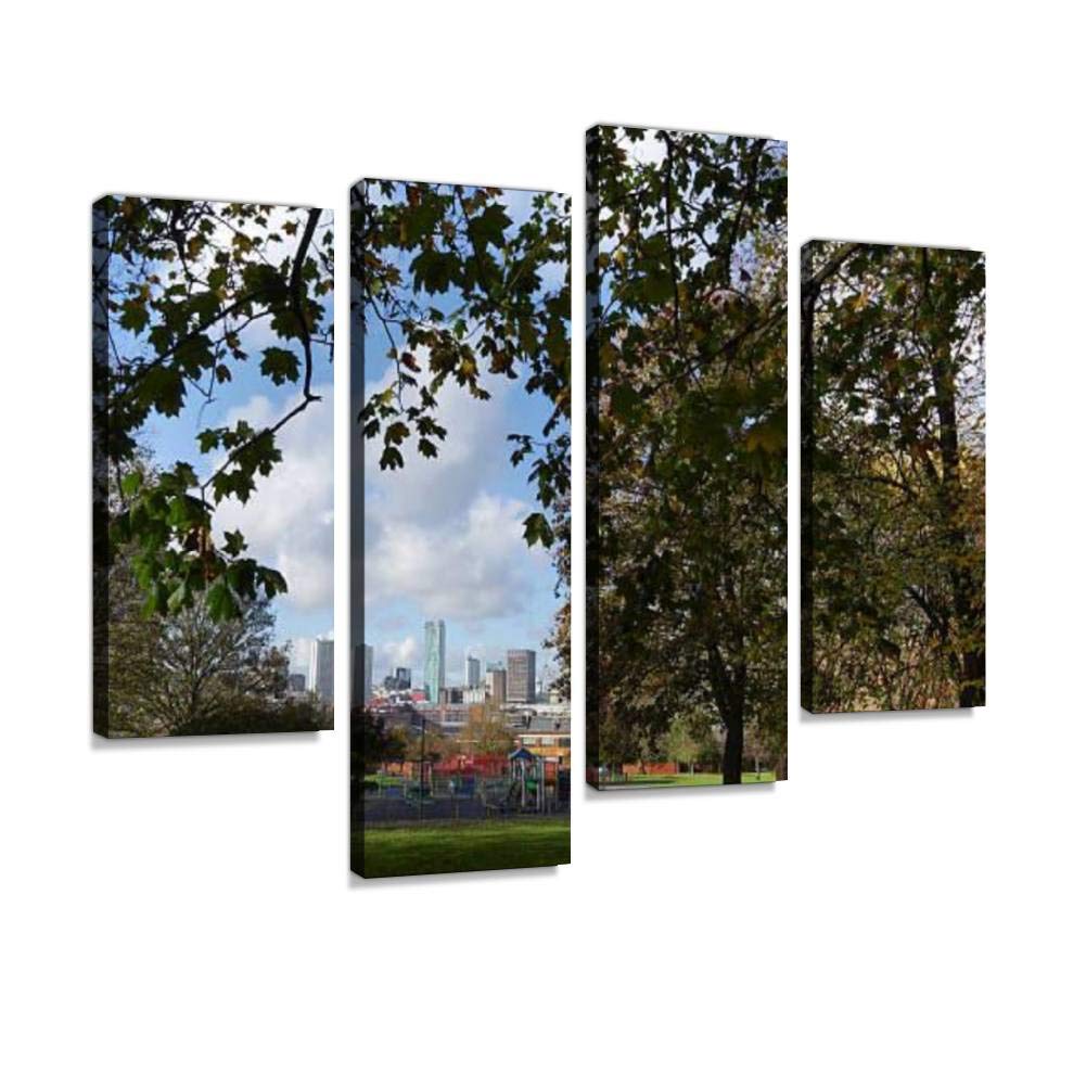 4 Panel birmingham city centre seen from highgate park, deritend birmingham Canvas Pictures Home Decor Gifts Canvas Wall Art for your Living Room