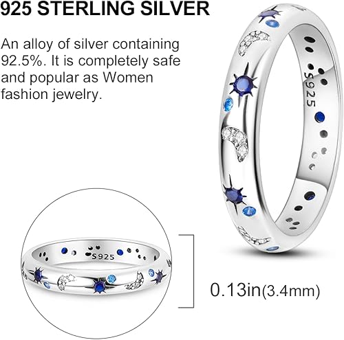 Miniatura 5 de Hapour Anillo de plata de ley 925 para mujer, anillos apilables para mujer, anillos apilables para mujer, anillo de regalo tamaño 4-10