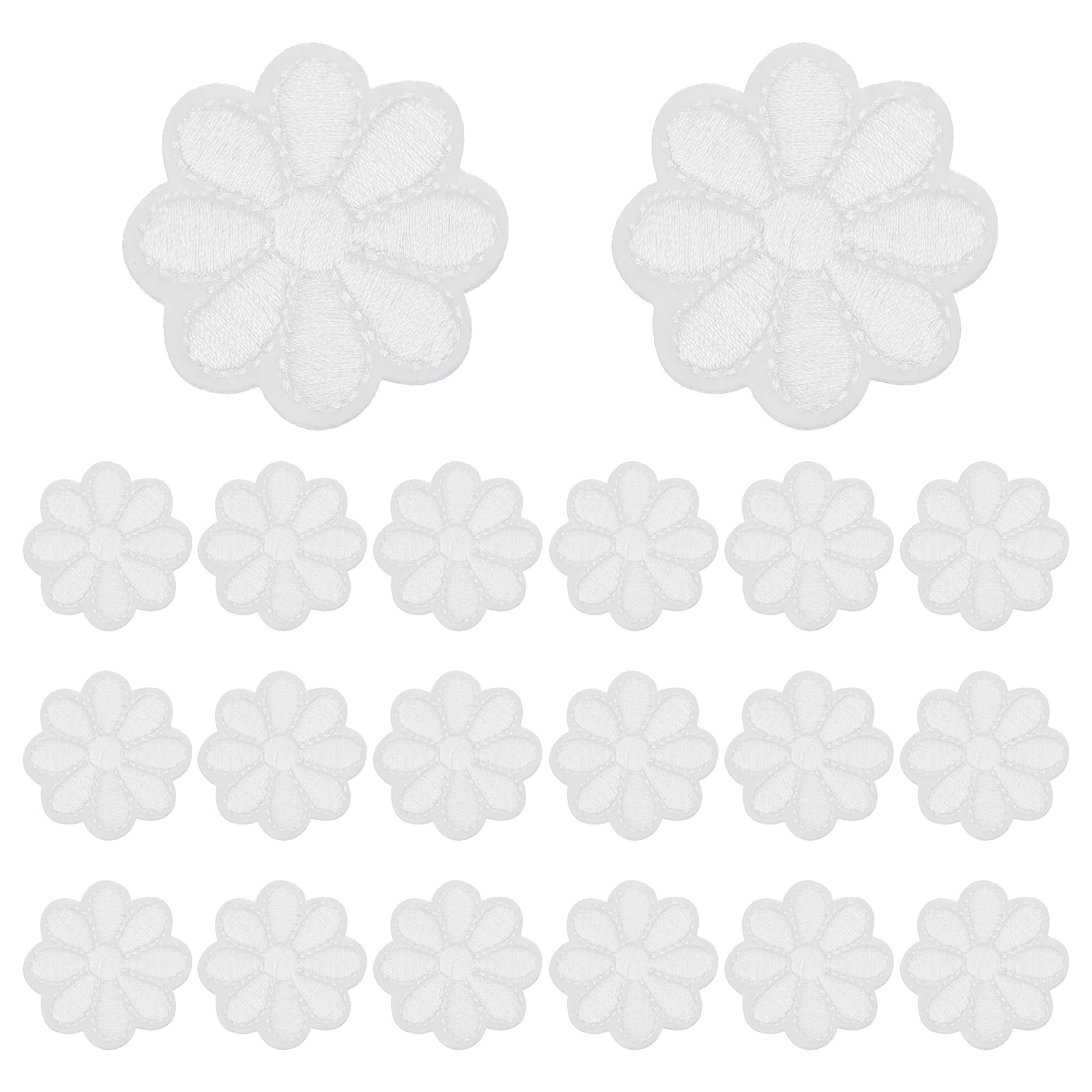 sourcing map 20 Pcs Flower Iron-on Patches, 1.57 Inch Cute Flower Applique Patches Embroidered Sew on Patch for Clothing Jackets Backpack Shoes DIY Accessory Bags, White