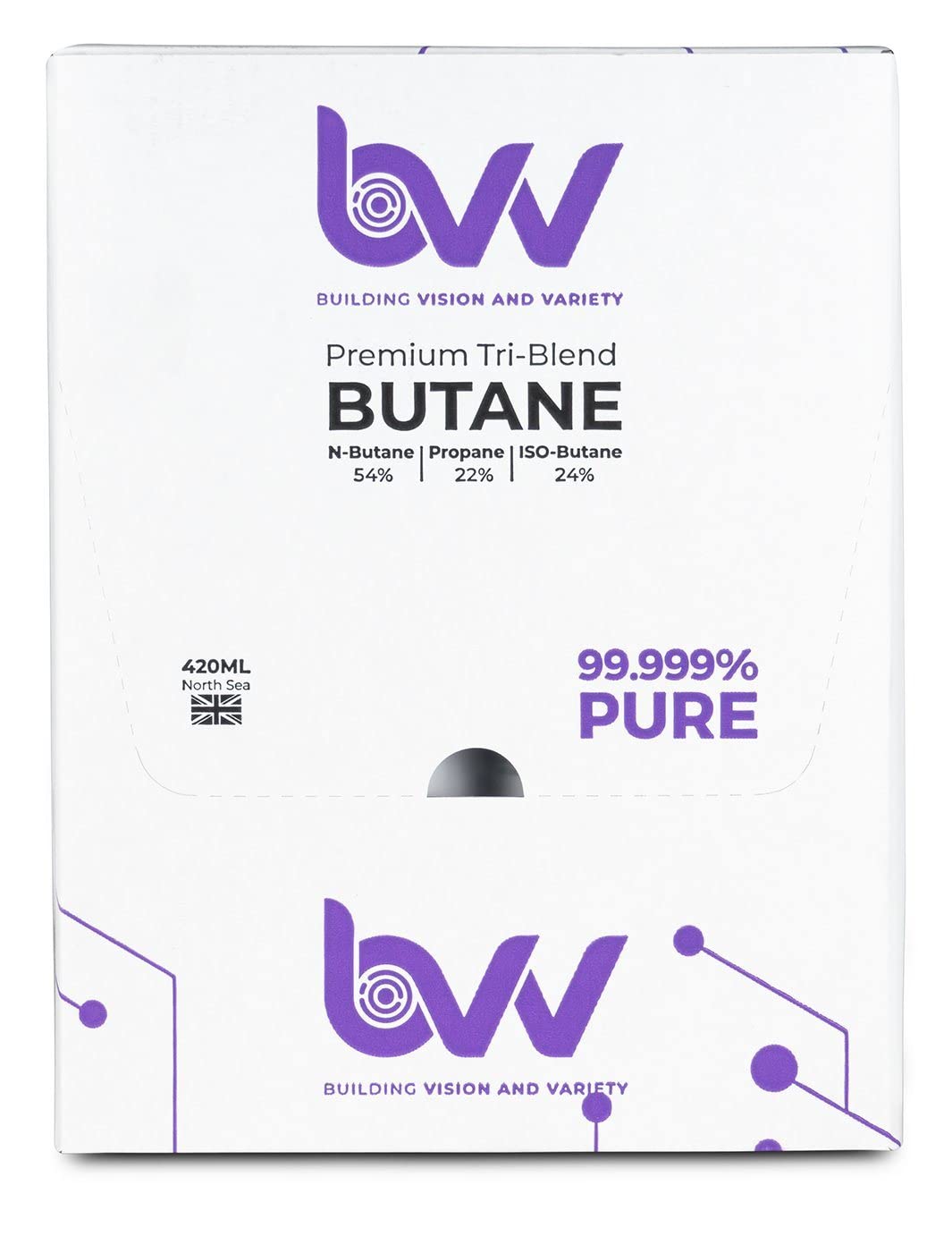 BVV 420ml Butane Gas Can - 12 Pack - 99.999% Pure Premium Tri-Blend Butane Fuel Refill for Stoves, Torch, Lighter - Portable Combustible Gas Canisters Multipack