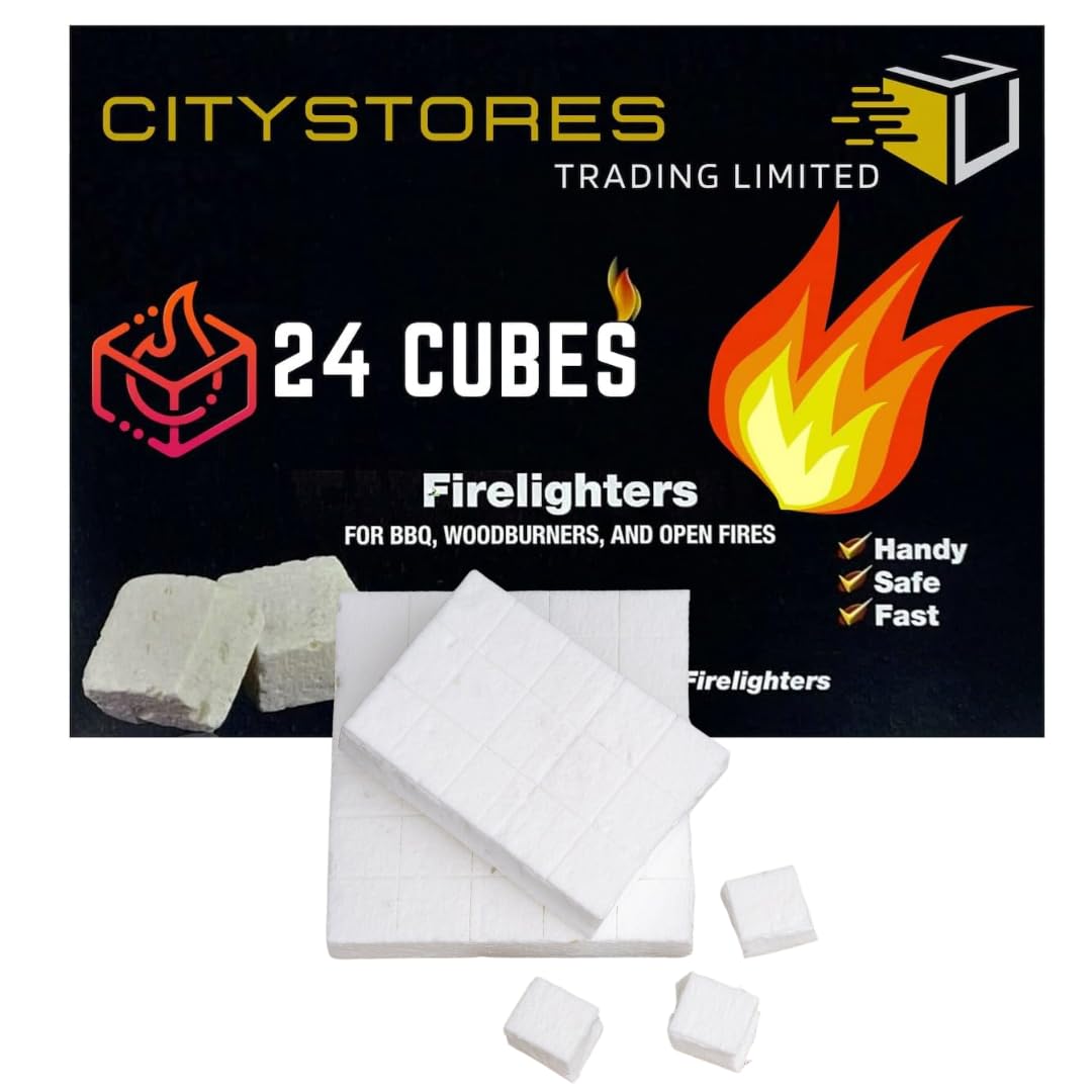 Citystores® 24 Fire Lighters Fireglow Wood Long Firelighters Burning Fast Bbq Mess-Free Safe Odourless Fire Starters Burners Barbecues Stoves Campfire