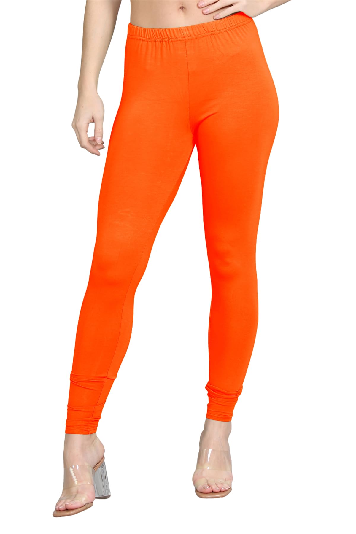Hamishkane® Womens Viscose Leggings, Elasticated Waist Skinny Yoga Pants for Women, Plain Stretchy Gym Leggings, Full Length Slim Fit Pants, Women Activewear Neon Orange