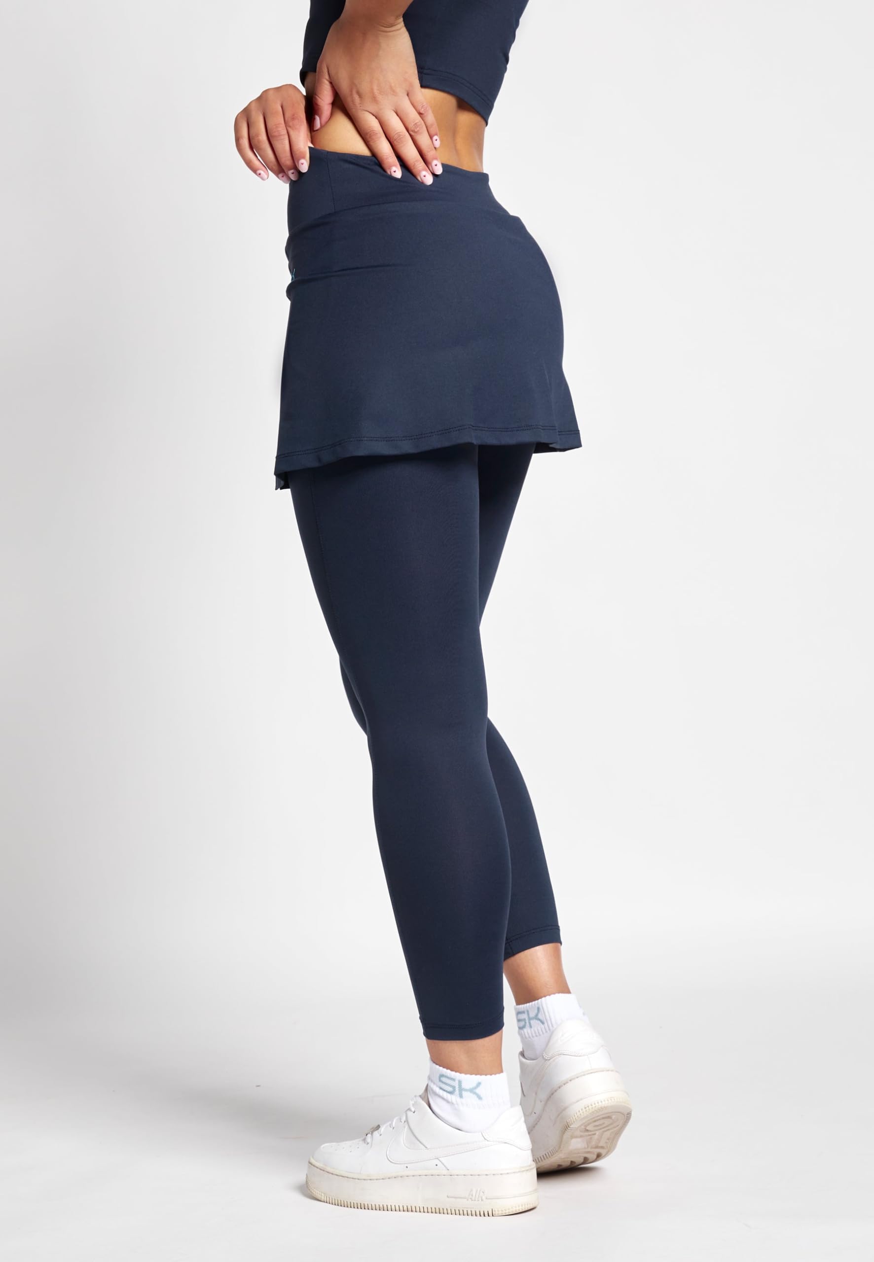 Sportkind Mädchen & Damen 2-in-1 Tennisrock mit Taschen & Langer Leggings, Laufrock, Yogahose mit Rock, Sport Skapri