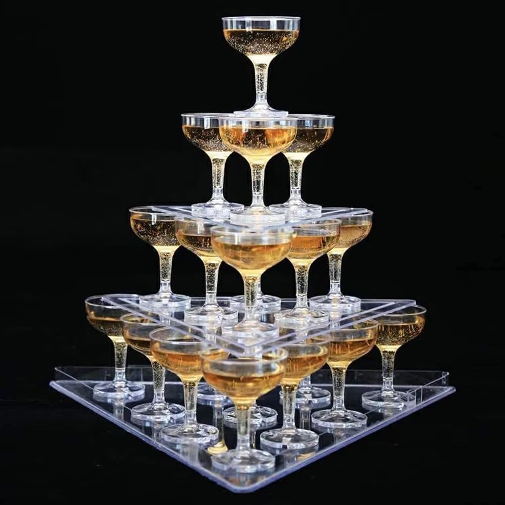 Présentoir de tour de champagne, présentoir de champagne en acrylique à 3 niveaux avec 22 verres à champagne, tour de vin de mariage for coupes de champagne for bar à domicile d'anniversaire de mariag