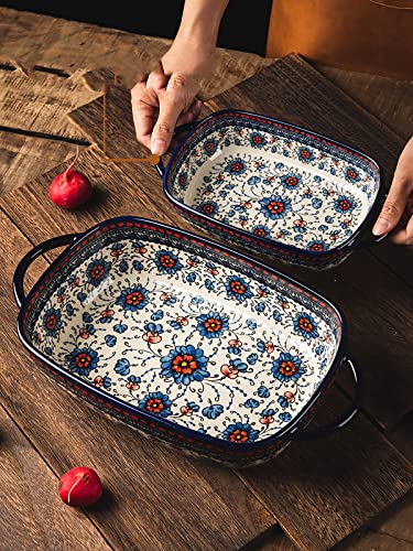 Bicuzat Vintage Style Pottery Bakeware Ceramic Casserole Dish Baking Pan Lasagna Pans Baking Dish With Handles For Oven/Cooking/Kitchen-1 Pcs, Large Capacity, 60 Oz #TOP2