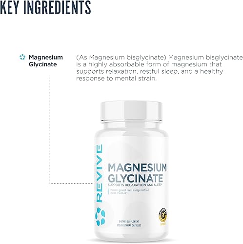 Miniatura 3 de Revive MD Glicinato de magnesio puro 200mg  Suplemento de alta absorción para relajación, alivio del estrés, sueño y apoyo de la memoria  Promueve