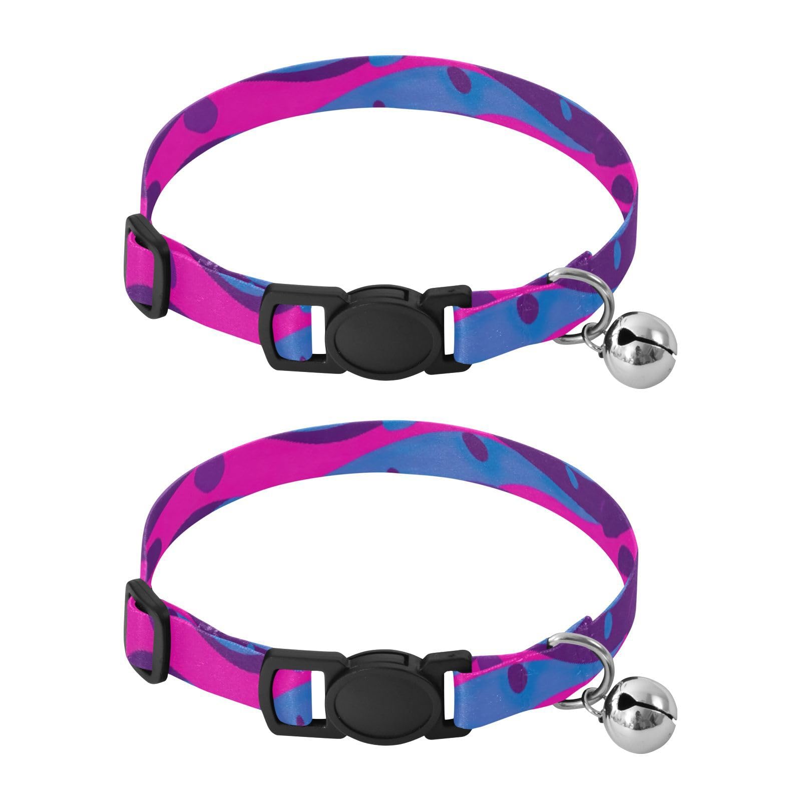 Purple Blue Stripes Cat Collar with Bell 2 Pack Pet Collars Adjustable Length 10.6" to 17.1"