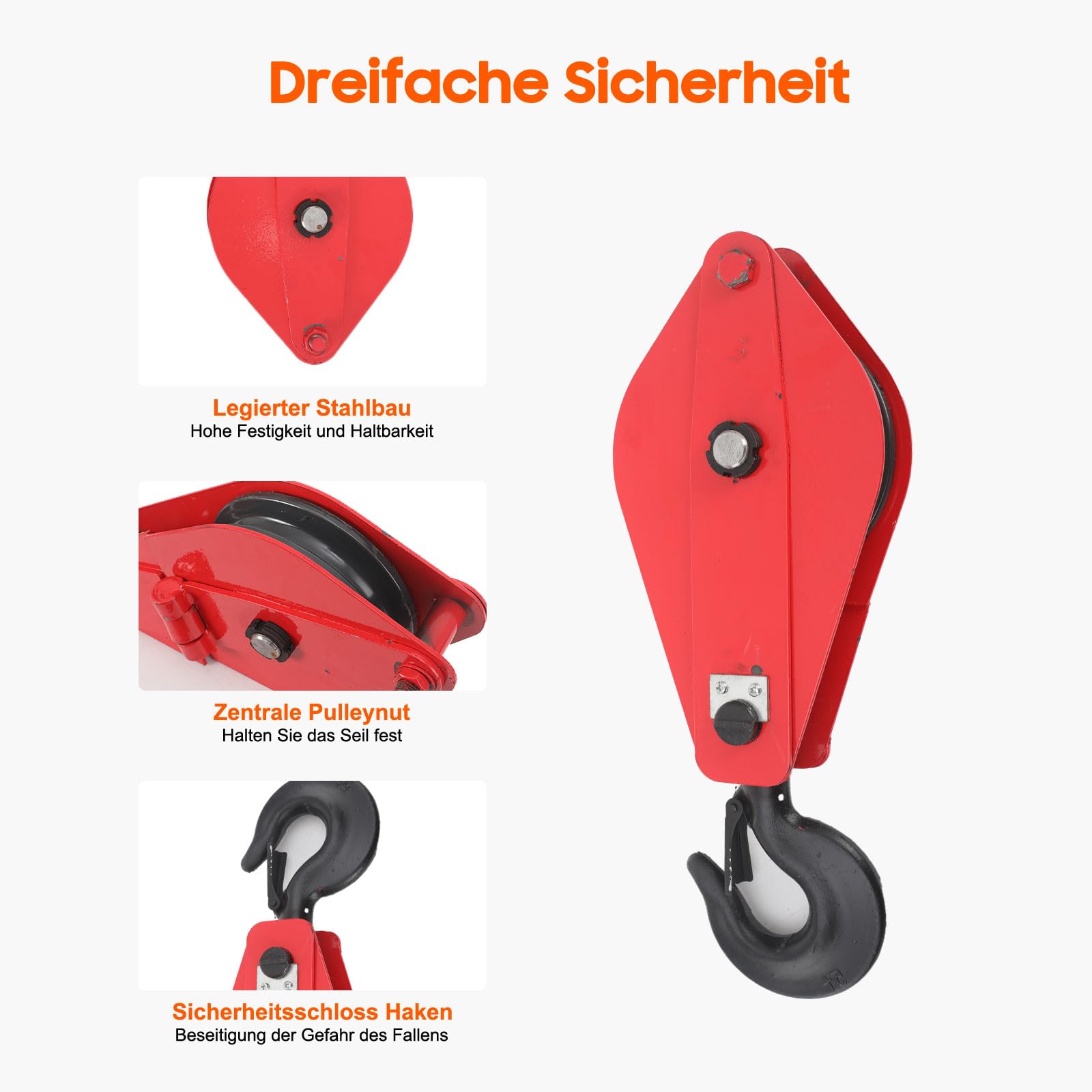 Riemenscheibe mit Haken - 5 Tonnen Umlenkrolle mit Haken | Haken-Riemenscheibe Heberolle Schwerlastzug, Hochfeste Seilwinde für ein 18,5 mm Drahtseil, 21.65*8.07*2.95inch