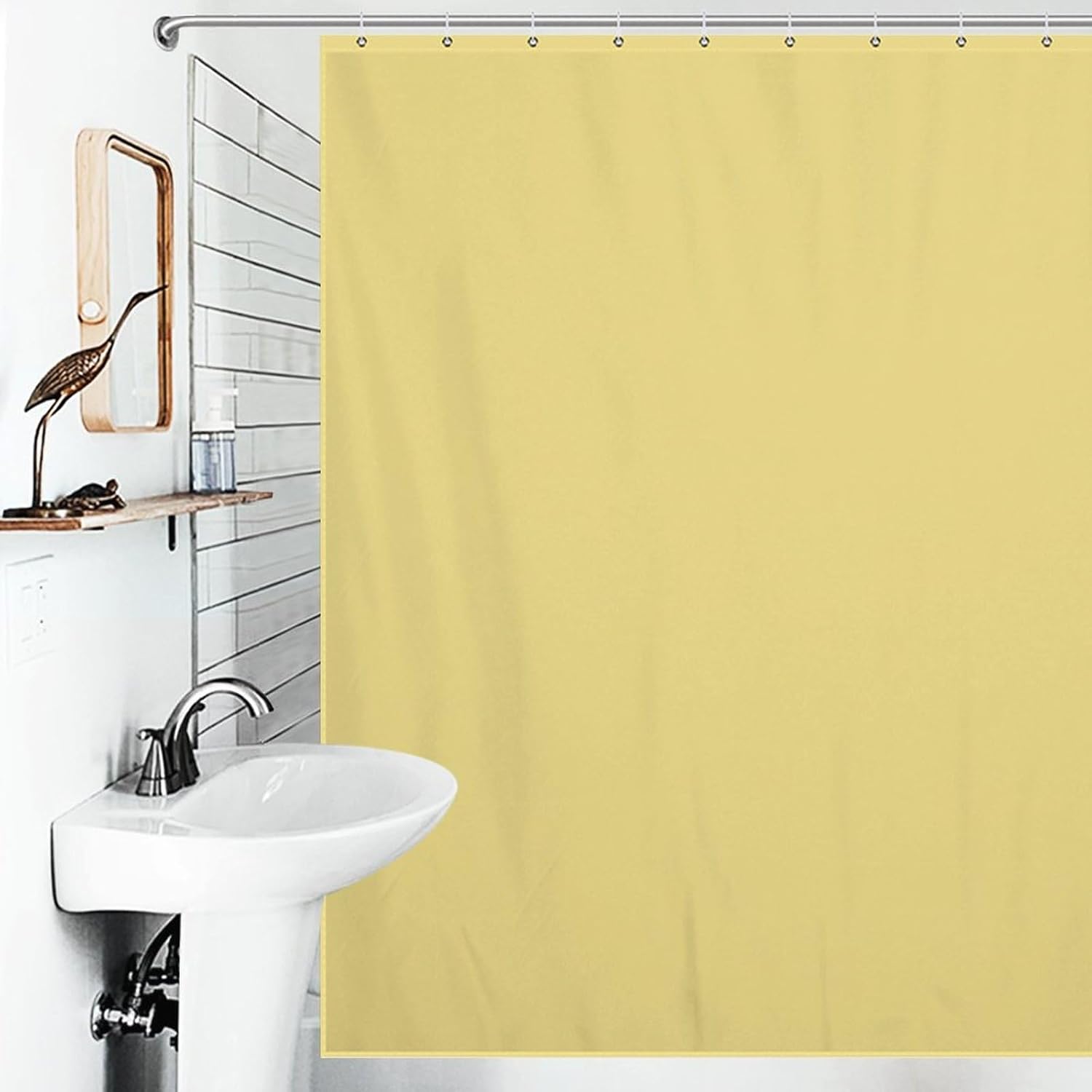 Luxury Shower Curtain Liner Set, Minimal Pale Yellow Bathroom Curtains Waterproof & Washable Curtains for Bathtub, 72 X 72inch