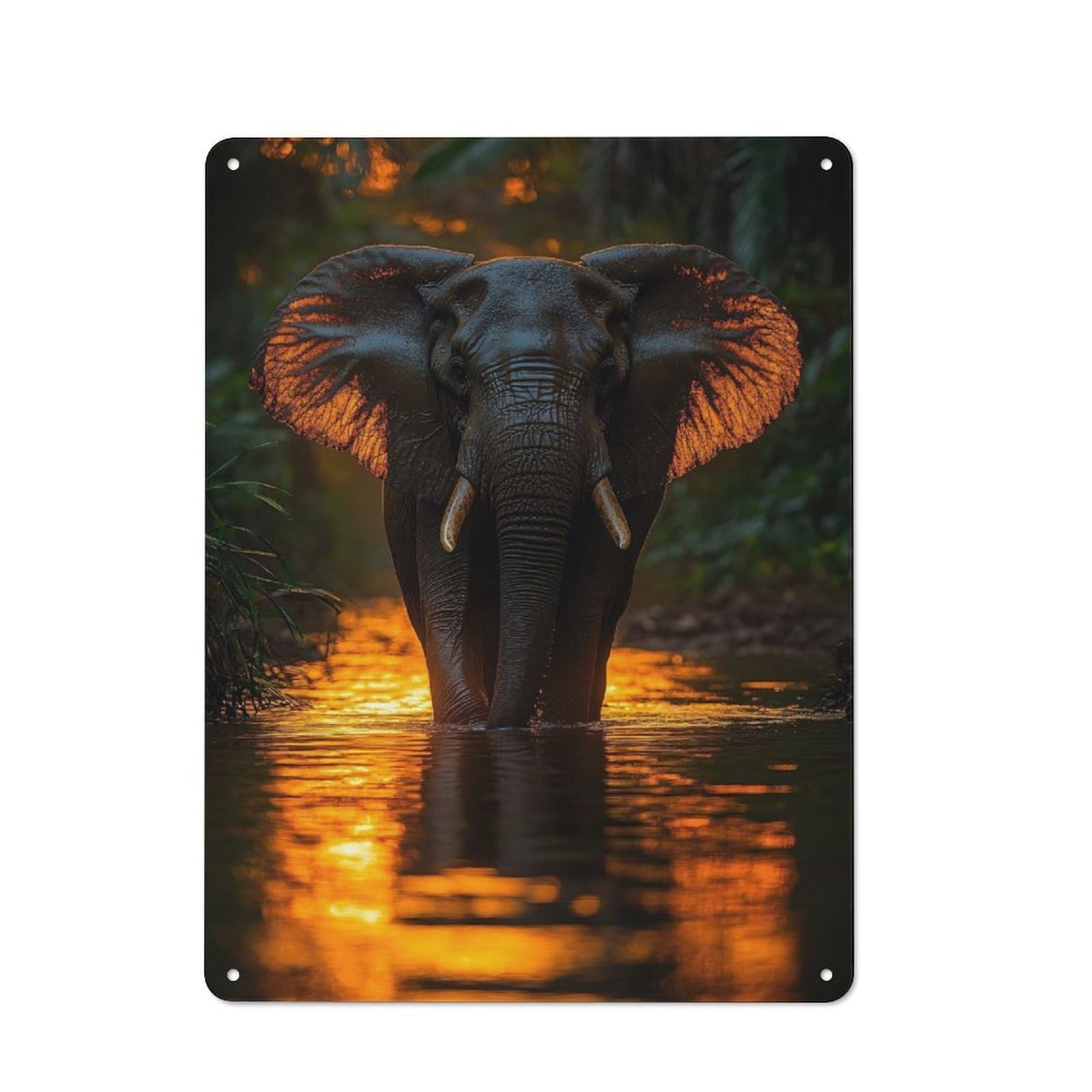 Junmoney Style-11 Elephant In Golden Water Printed Metal Sign 40X30cm For Bar Or Restaurant, New Home Wall Decor For Hospitality Decor Collectors