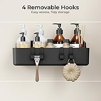 Vista 9 de Orimade Shower Caddy 3-Pack, No-Drill Adhesive Shelves with 4 Hooks for Bathroom, Rustproof ABS Storage Organizer Set, Black Negro