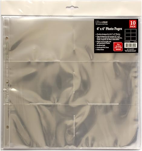 Ultra Pro Foto de 3 agujeros de tamaño de 12 x 12 pulgadas para impresiones de 4 x 6 pulgadas, paquete de 10