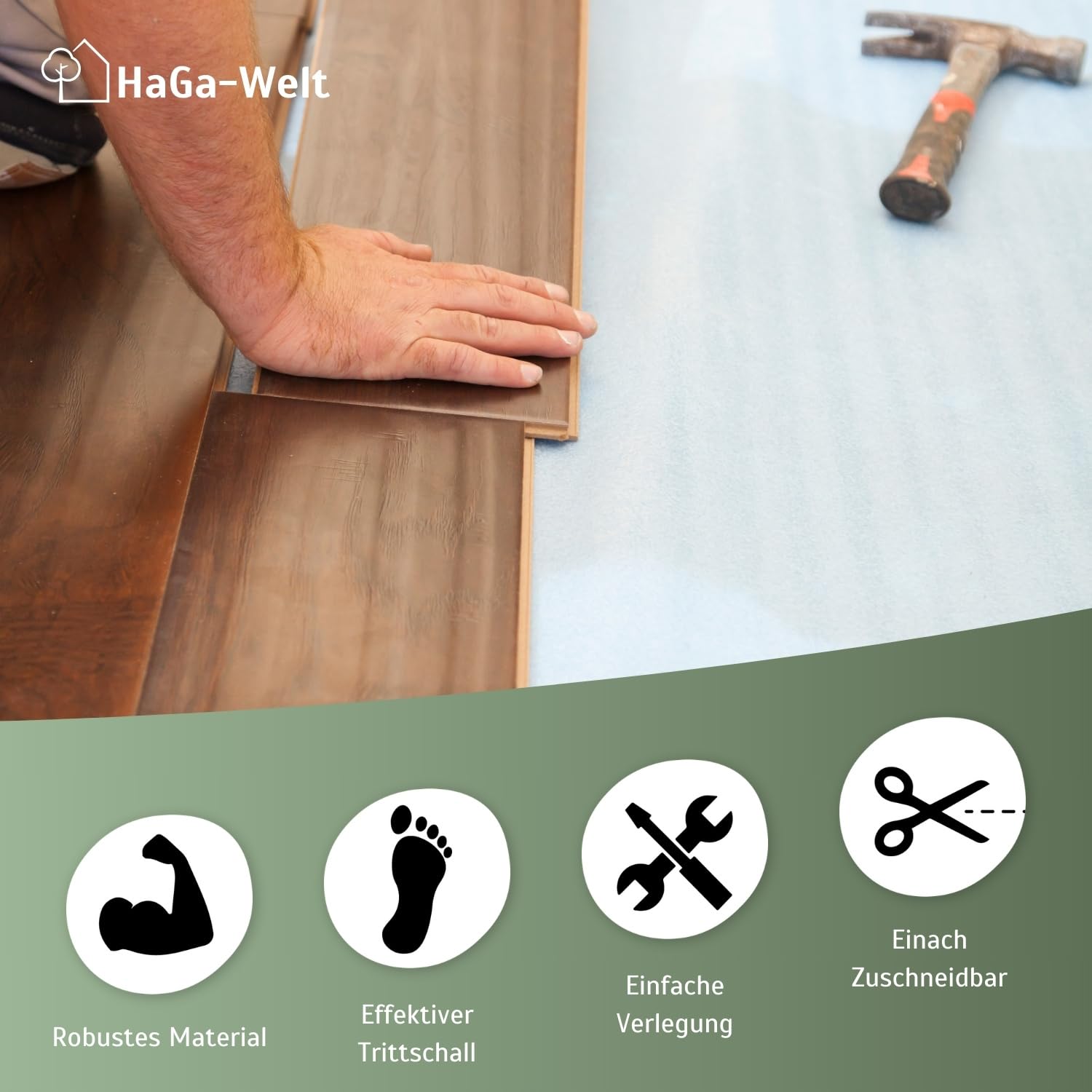 HaGa® Premium Trittschalldämmung 1,25m x 5m x 2mm | für Laminat-, Vinyl- und Holzböden | Reduziert Schall und verbessert die Wärmeisolierung