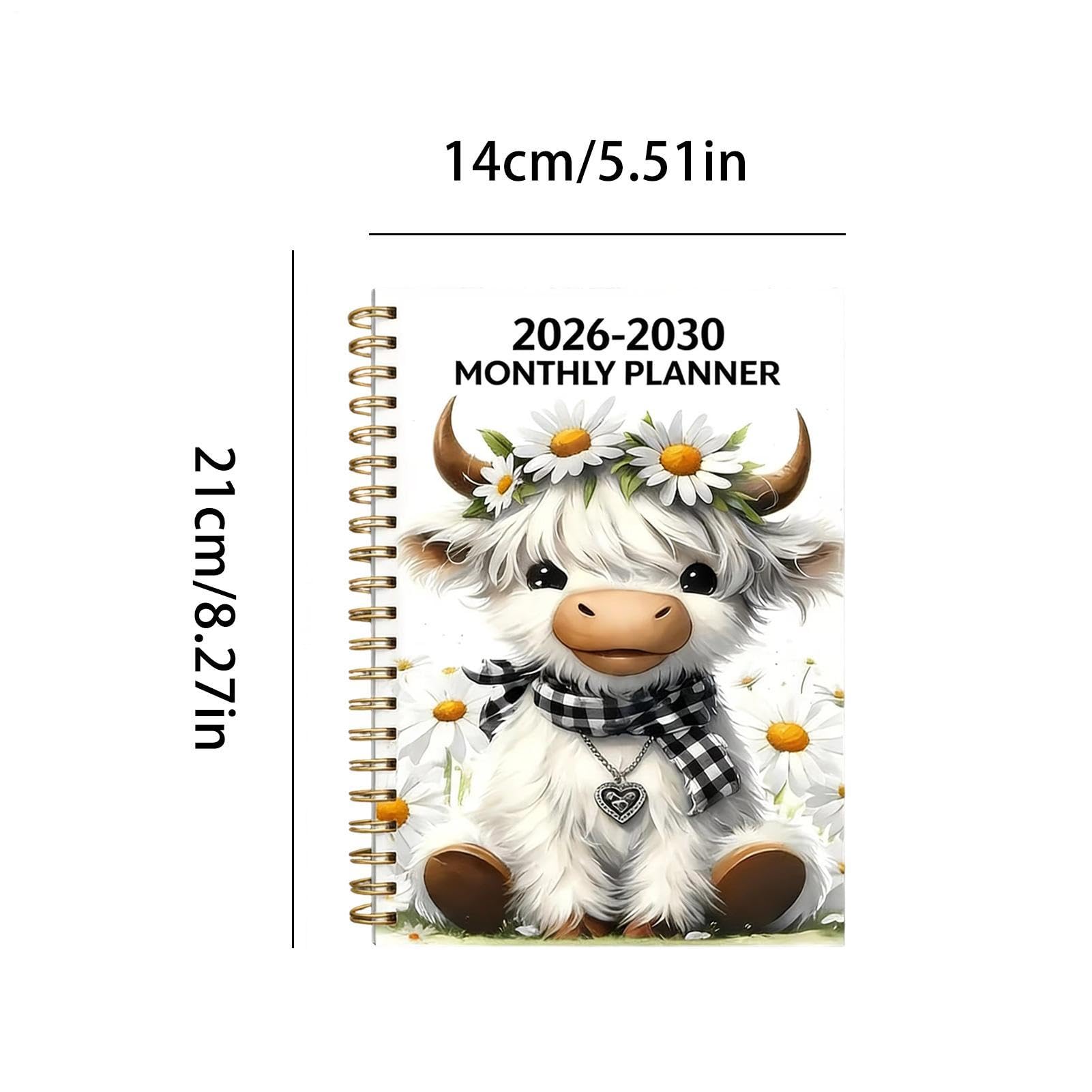 Agenda mensuel 2026-2030 5 ans, carnet à spirales Motif vache Highland