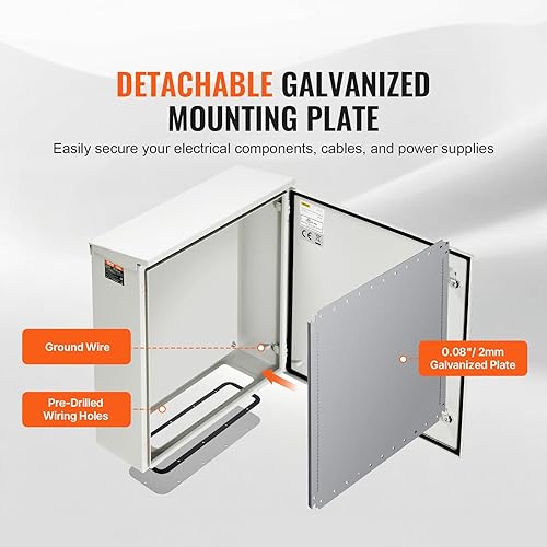 Miniatura 5 de VEVOR Carcasa Eléctrica, 24'' x 24'' x 8'', Carcasa Exterior NEMA 4, IP65 Impermeable y a Prueba de Polvo de Acero al Carbono Laminado en Frío, Caja