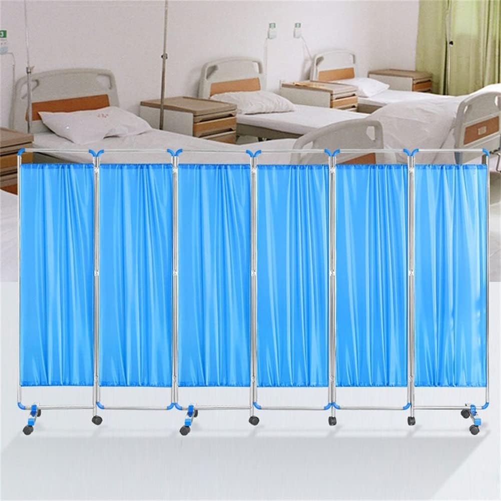 Folding Rolling Medical Privacy Screen, 6 Panels - 6 Ft. High Foldable Room Divider Temporary Fence for Clinic/Patient/Exam Room No Assembly Required
