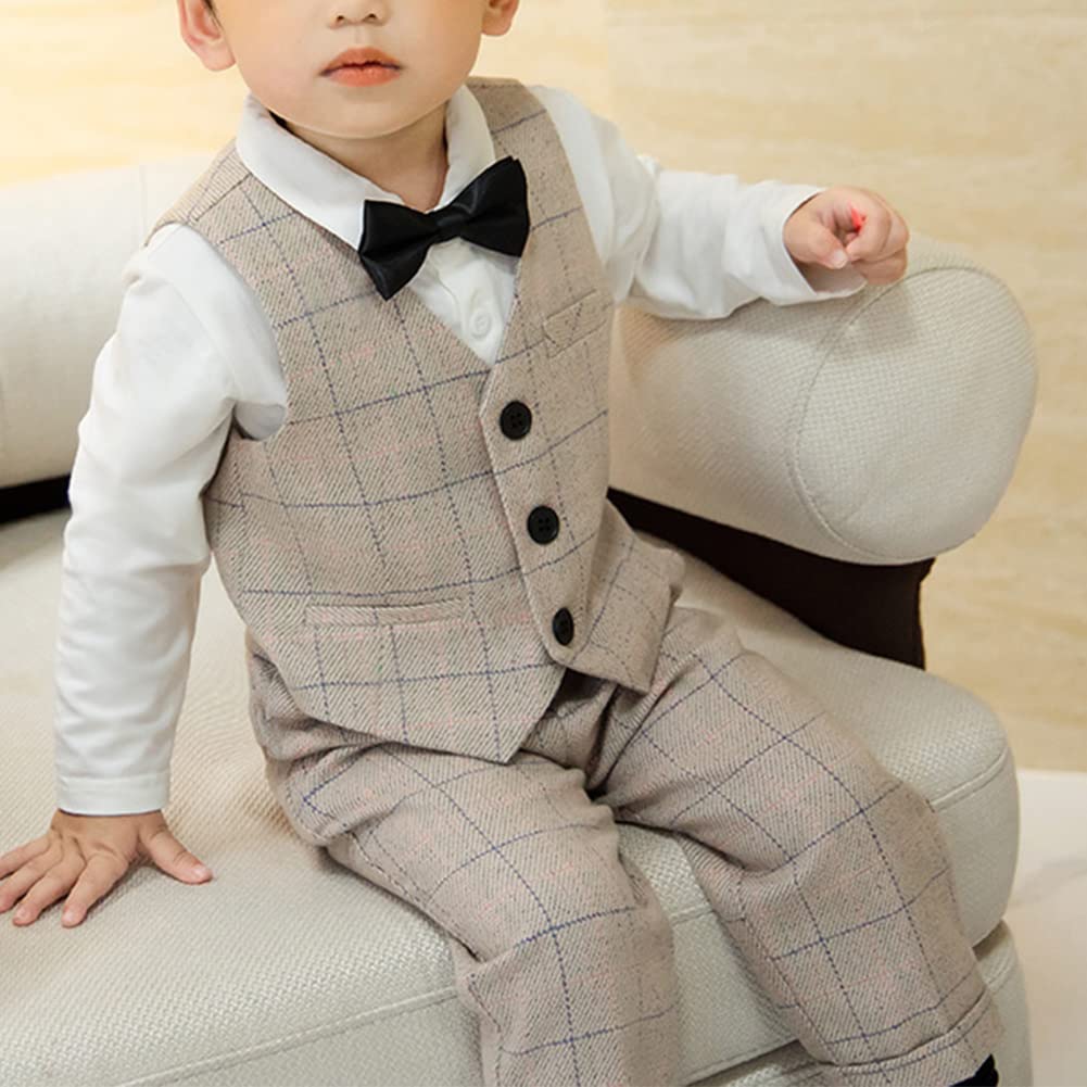 4/5/6 Piezas Traje de Boda para Niños Graduación Traje,Conjunto de Traje a Cuadros con Doble Botonadura Bebe Niño de Traje de Caballeros para Ceremonia Fiesta Trajes de Bautizo de Chico
