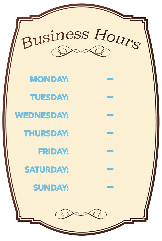 Business Hours Boutique Sign Static Cling Numbers Included 8 x 12 inches (098392)