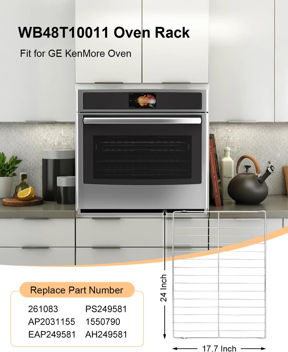 2 Pack WB48T10011 Oven Rack Fit for Range GE KenMore Oven, 24" x 17.7" Range Oven Stove Wire Rack Replace 261083 AP2031155 EAP249581 PS249581 1550790 AH249581