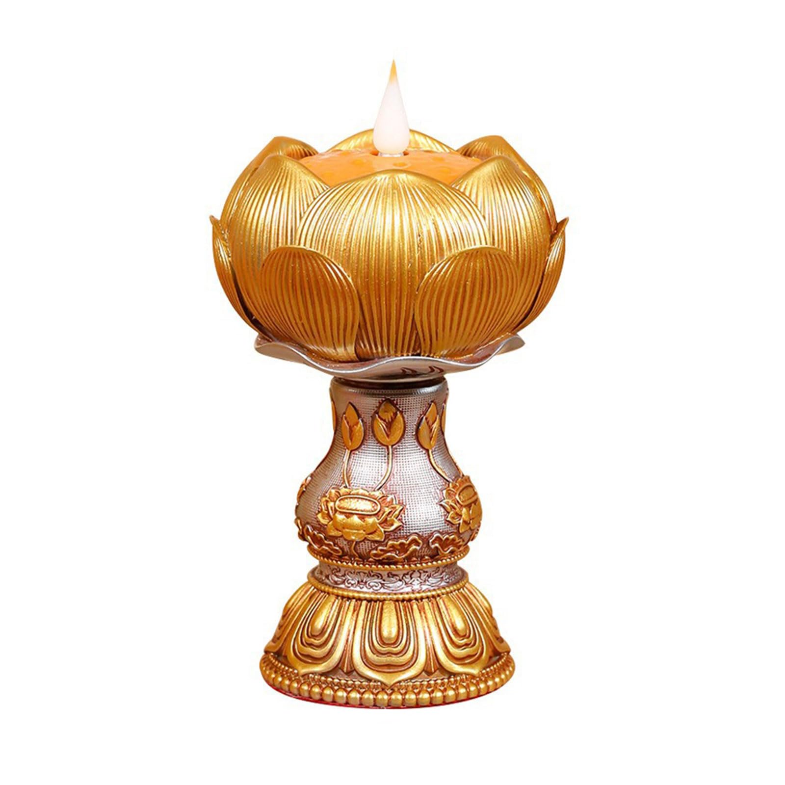 Tsophreniq LED Resin Lamp Tibetan Electronic Butter Lamp Buddhist Table Centerpiece Led Simulated Flame Decoration Candlestick Resin Holder