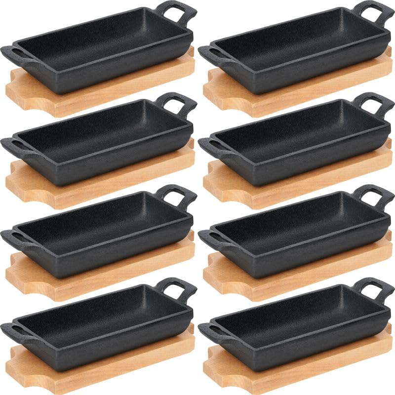 8x Mini Servierpfanne mit Holzuntersetzer und Seitengriffen 18 x...