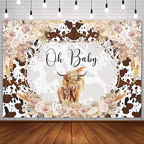 Toile de fond photo baby shower vache fleurie grand format pour anniversaire