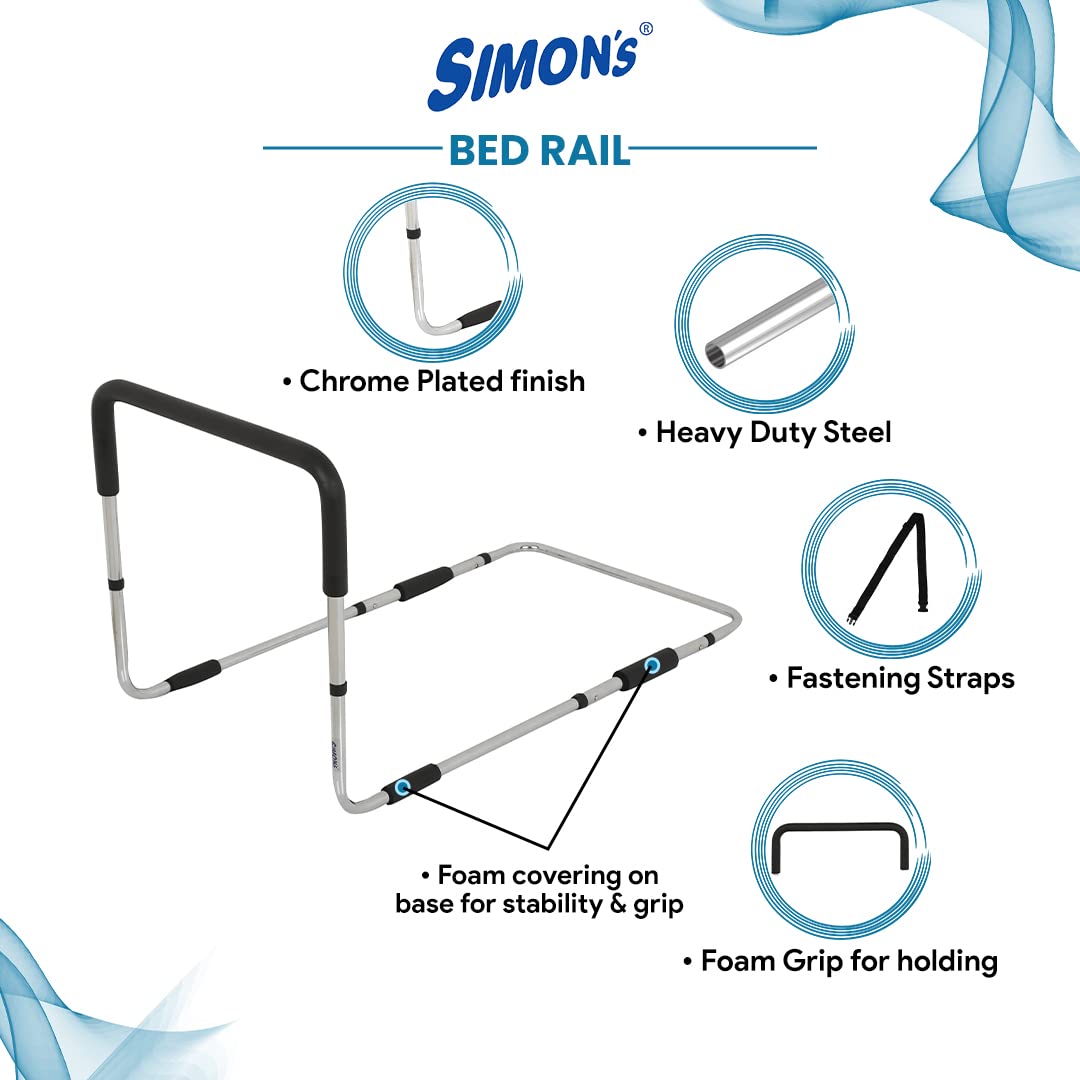 Fled to Bed Assist Hand Rail for Adult Bed Safety Grip with Foam Grip with Simon's Steel Chrome Plated Bedrell Fled to Bed Assist Hand Rail for Adult Bed Safety Grip with Foam Grip with Simon's Steel Chrome Plated Bedrell