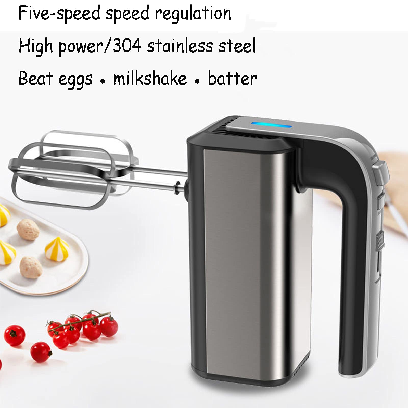 Frusta elettrica per frullatore a immersione, frusta ad alta potenza da 500 W con 2 fruste in acciaio inossidabile, 2 ganci per impastare, frullatore da cucina a 5 velocità Montalatte elettrico
