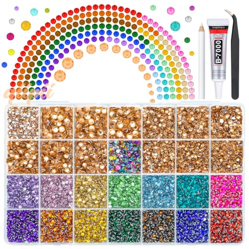 qiipii 28Grids 2-6mm Caramel Golden Resin Rhinestones w Glue for Bedazzling