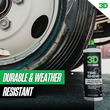 3D Tire Shine Gel Water-Based, High Gloss Tire Dressing | Non-Greasy, Long Lasting Finish for Rubber, Trim & Vinyl | Easy Gel Application | Car Detailing |16 oz