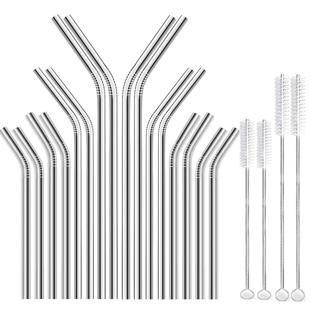 Metal Straws 16-Pack Reusable Drinking Straw Eco-Friendly Metal Straws Stainless Steel Straws Long Short Tube for Bar Cocktail Water Bottle Reusable Straw (Color : 16Pcs Bent)