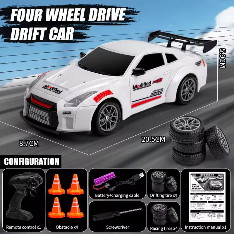 Image of Jack Royal Tokyo 911 Drift Remote Control 1:24 Scale Drift Car | 20Kmph, 2.4Ghz | Rc Drifting Car 4 Wheel Drive Boost Mode Long Range Remote Hard Plastic Top with LED Head Light