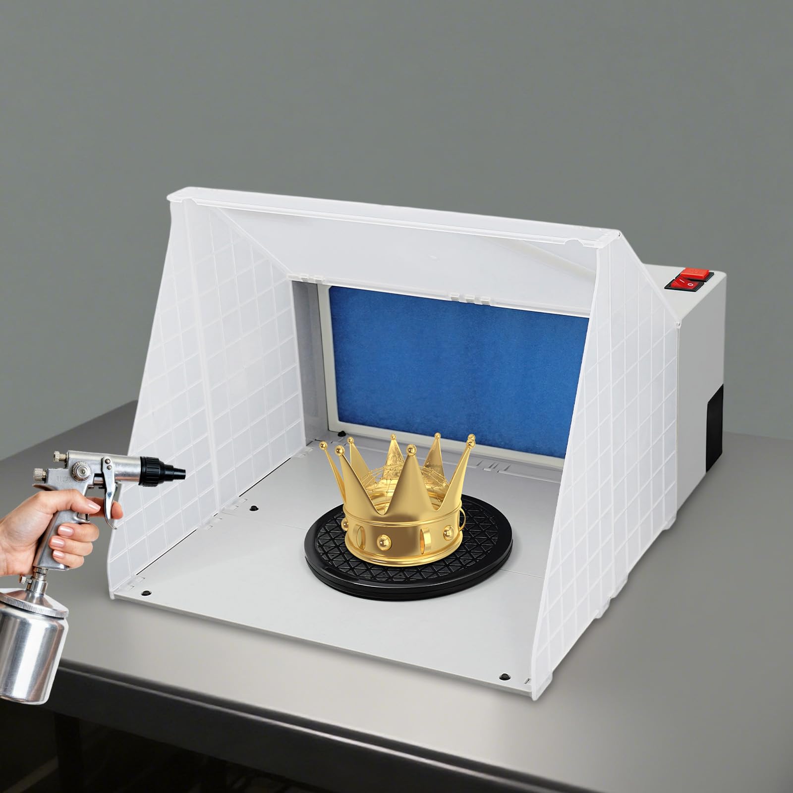 Airbrush Absaugbox, 220V Farbnebel Absauggerät mit Filter und Drehscheibe